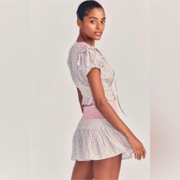 LoveShackFancy NWT Toto Pink Floral Smocked Cottagecore Mini Dress size Small - Picture 8 of 16